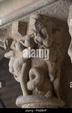 Capitel der Kreuzgang des Klosters Sant Pau del Camp, XII Jahrhundert, Barcelona, Barcelona, Katalonien, Spanien. Stockfoto