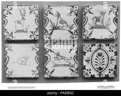 Fliese. Kultur: Niederländisch. Abmessungen: Insgesamt (Kacheln): 5 × 5. (12,7 x 12,7 cm); insgesamt (gesamte Panel): 26 1/4 x 21 in. (66,7 × 53,3 cm). Datum: 1640-60. Museum: Metropolitan Museum of Art, New York, USA. Stockfoto