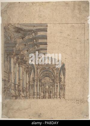 Gerahmte unfertigen Entwurf eines barocken Innenraum der Kirche. Artist: Giovanni Maria Galli Bibiena, der Jüngere (Italienisch, gestorben 1769 zugeschrieben). Maße: Blatt: 14 1/8 x 10 9/16 in. (35,8 x 26,8 cm). Datum: vor 1769. Museum: Metropolitan Museum of Art, New York, USA. Stockfoto