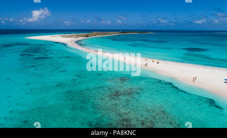 Luftaufnahme tropischen Strand der Insel Cayo de Agua, Los Roques, Venezuela Stockfoto