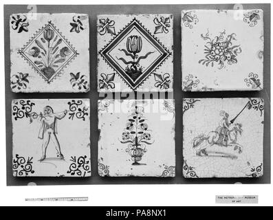 Fliese. Kultur: Niederländisch. Abmessungen: Insgesamt (Kacheln): 5 × 5. (12,7 x 12,7 cm); insgesamt (gesamte Panel): 21×16-in. (53,3 × 40,6 cm). Datum: 1620-40. Museum: Metropolitan Museum of Art, New York, USA. Stockfoto