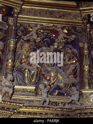 RETABLO MAYOR DET ADORACION DE LOS MAGO. Autor: Damià Forment (1480-1540). Lage: Catedral, Santo Domingo de la Calzada, La Rioja, Spanien. Stockfoto