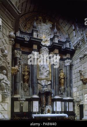 CAPILLA DEL SAGRARIO - RETABLO MAYOR. Lage: COLEGIATA DE SAN NICOLAS DE BARI, ALICANTE, Spanien. Stockfoto