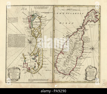Eine neue und genaue Karte von Bermudas oder Sommers Inseln, von einer tatsächlichen Befragung teilgenommen; worin die Fehler der ehemaligen Charts sind korrigiert. Eine genaue Karte der Insel St. Christopher, ordinär, genannt Stockfoto