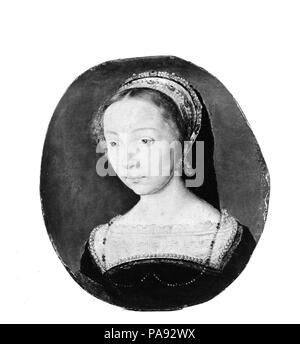 Portrait einer jungen Frau. Artist: zugeschrieben, Corneille de Lyon (Niederländischen, Den Haag, aktiv von 1533 - gestorben 1575 Lyons). Maße: Oval, 5 3/4 x 5 1/8 in. (14,6 x 13 cm). Museum: Metropolitan Museum of Art, New York, USA. Stockfoto