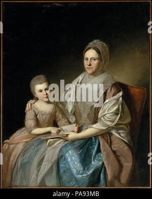 Frau Samuel Mifflin und ihrer Enkelin Rebecca Mifflin Francis. Künstler: Charles Willson Peale (Amerikanische, Chester, Maryland 1741-1827 Philadelphia, Pennsylvania). Abmessungen: 50 1/8 x 40 1/4 in. (127 x 101,8 cm). Datum: 1777-80. Peale schilderte Frau Mifflin, geboren Rebecca Edgell, im Akt der Einweisung ihrer Enkelin in der Tugend und Moral aus ein Emblem, das Buch. Die Atmosphäre der liebevolle Gelassenheit, mit der die Gut-knit Group durchdrungen ist, zeigt vermutlich, dass Frau Mifflin war ein zufriedenes, angenehme Matrone und eine gute Mutter ihre drei Kinder. Es reflektiert auch eigene Peale Liebe für Fa Stockfoto