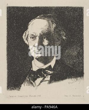 Porträt von Charles Baudelaire, Full Face, nach einer Fotografie von Nadar. Artist: Édouard Manet (Französisch, Paris 1832-1883 Paris); Nach Nadar (Französisch, Paris 1820-1910 Paris). Abmessungen: Platte: 3 11/16 x 3 1/4 in. (9,4 x 8,2 cm) Blatt: 10 3/16 x 8 7/16 in. (25,9 x 21,5 cm). Sitter: Charles Baudelaire (Französisch, Paris 1821-1867 Paris). Datum: 1868. Museum: Metropolitan Museum of Art, New York, USA. Stockfoto