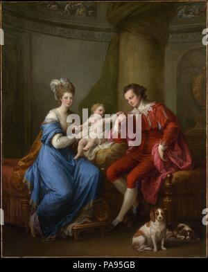 Edward Smith Stanley (1752-1834), zwölften Earl of Derby, mit seiner ersten Frau (Dame Elizabeth Hamilton, 1753-1797) und Ihr Sohn (Edward Smith Stanley, 1775-1851). Künstler: Angelica Kauffmann (Schweiz, Chur 1741-1807 Rom). Abmessungen: 50 x 40 in. (127 x 101,6 cm). Datum: Ca. 1776. Der Graf und die Gräfin von Derby wurden im Juni 1774 und ihr Sohn, die hier abgebildeten verheiratet ist, wurde im April 1775 geboren. Das Bild wurde wahrscheinlich im folgenden Jahr gemalt. Es ist eine der zwei Versionen (die anderen, die signiert ist, bleibt mit den Nachkommen des Sitters"). Nach dem Tod von Lady Derby, dem Grafen heiratete Elizabeth Farren Stockfoto