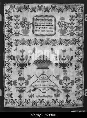 Sampler. Kultur: Britische. Abmessungen: H 17 cm x W 13 1/4 Zoll (44,1 x 33,7 cm). Datum: 1836. Museum: Metropolitan Museum of Art, New York, USA. Stockfoto