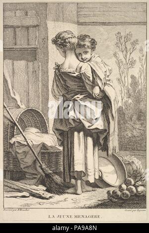 Die junge Haushälterin. Artist: Nachdem François Boucher (Französisch, Paris 1703-1770 Paris); John Ingram (Briten, London 1721 zu 1763). Maße: Blatt: 8 3/4 x 5 13/16 in. (22,3 x 14,7 cm). Datum: 1741-63. Museum: Metropolitan Museum of Art, New York, USA. Stockfoto