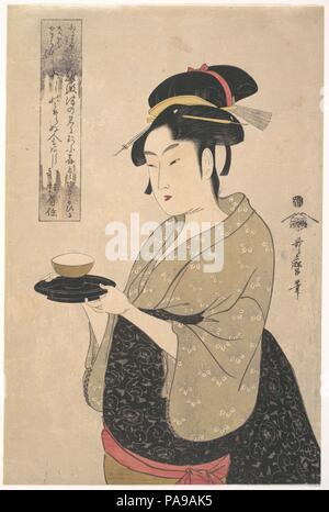 Okita der Naniwa-ya Tee-Haus. Artist: Kitagawa Utamaro (Japanisch, Ca. 1754-1806). Kultur: Japan. Abmessungen: H. 14 5/16 in. (36,4 cm); W. 9 1/2 in. (24,1 cm). Datum: 1790s. Museum: Metropolitan Museum of Art, New York, USA. Stockfoto