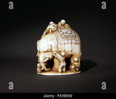 Die Blinden und der Elefant. Kultur: Japan. Abmessungen: H. 1 5/8 in. (4,1 cm); W. 1 3/4 in. (4,4 cm). Datum: 19. Diese NETSUKE ist eine geistreiche Wiedergabe eines japanischen Allegorie auf Wahrheit und Interpretation. Eine Gruppe von sechs blinde Männer bemühen, einen Elefanten zu beschreiben, jedoch ihre Versuche, da keiner von ihnen vereitelt werden sind in der Lage, die gesamte Tier zu beschreiben. Museum: Metropolitan Museum of Art, New York, USA. Stockfoto