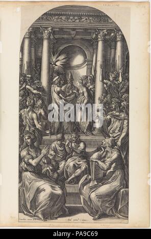 Ehe der Jungfrau. Artist: Gravur von Giovanni Jacopo Caraglio (Italienisch, Parma oder Verona Ca. 1500/1505-1565 Krakau (?)); entworfen von Parmigianino (Bernart) (Italienisch, Parma Casalmaggiore 1503-1540). Maße: Blatt: 17 15/16 x 9 1/8 in. (45,6 x 23,2 cm): 22 x 16 in. (55,9 x 40,6 cm). Datum: Ca. 1525-26. In Mariette Album, Blatt 50. Museum: Metropolitan Museum of Art, New York, USA. Stockfoto