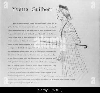 Yvette Guilbert. Künstler: Henri de Toulouse-Lautrec (Französisch, Albi 1864-1901 Saint-André-du-Bois). Autor: Gustave Geffroy (Französisch, Paris 1855-1926 Paris). Abmessungen: 16 in. × 15 cm. (40,6 × 38,4 cm) Blatt: 15×15. (38,1 × 38,1 cm). Drucker: gedruckten Bildern von Edward Ancourt (Französisch, 19. Jahrhundert); Text gedruckt von frémont (Französisch, Aktive aus dem 19. Jahrhundert). Herausgeber: André Marty (Französisch, geboren 1857); l'Estampe Originale. Datum: 1894. Museum: Metropolitan Museum of Art, New York, USA. Stockfoto