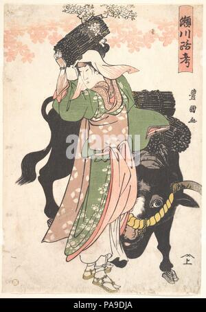 Der Schauspieler Segawa Roko als Woodseller Ohara führenden ein Ochse. Artist: Utagawa Toyokuni I (Japanisch, 1769-1825). Kultur: Japan. Abmessungen: H.14 cm. (36,2 cm); W. 9 3/4 in. (24,8 cm). Datum: Ca. 1810. Museum: Metropolitan Museum of Art, New York, USA. Stockfoto