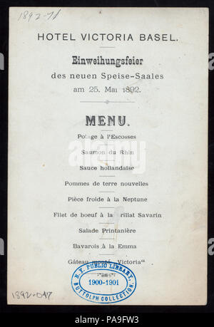 367 täglichen MENU (MIT) HOTEL VICTORIA BASEL (at) "BASEL, SCHWEIZ "(warm gehalten ;) (NYPL Hades -270089-4000001915) Stockfoto