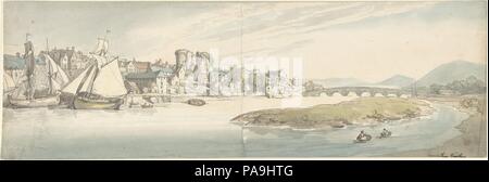 Blick auf die Stadt an einem Fluss (carwitham Schloss). Artist: Thomas Rowlandson (Briten, London 1757-1827 London). Maße: Blatt: 5 5/8 x 17 in. (14,3 x 43,2 cm). Datum: 1775-1827. Museum: Metropolitan Museum of Art, New York, USA. Stockfoto