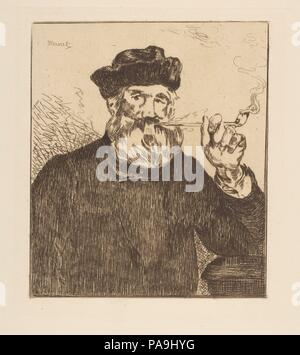 Der Raucher. Artist: Reproduktion der Radierung von Édouard Manet (Französisch, Paris 1832-1883 Paris). Abmessungen: Platte: 6 13/16 x 6 13/16-in. (17,3 x 17,3 cm) Blatt: 17 5/8 x 12 3/4 in. (44,8 x 32,4 cm). Museum: Metropolitan Museum of Art, New York, USA. Stockfoto