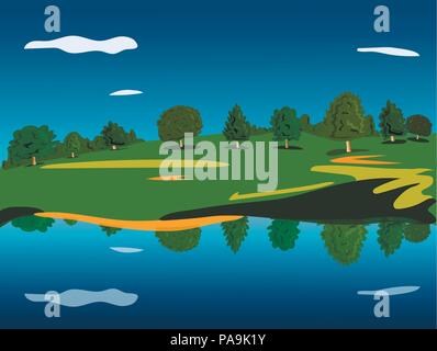 Landschaft in der Nähe von See, Wald, Natur, Landschaft, Vektor Stock Vektor
