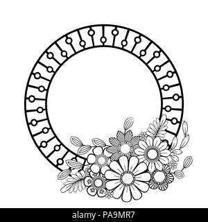 Blumen dekorative Rahmen. Auf weissem Hintergrund. Florale monochrome Ornament. Schwarze und weiße Vector Illustration. Stock Vektor