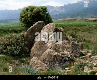 Spanien, Baskenland, Provinz Álava Laguardia. Dolmen von Alto de la Huesera. Jungsteinzeit. Zeitraum: Eneolithic, Bronze. Stockfoto