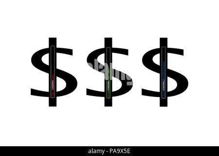 Geschäftskonzept. Vector Illustration. Dollar Fortschritte laden Bar mit Beleuchtung Stock Vektor
