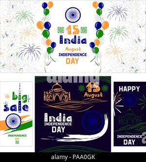 Der Vektor Banner zum Tag der Unabhängigkeit in Indien mit dunklen und hellen Designs und auch Verkauf text Stock Vektor