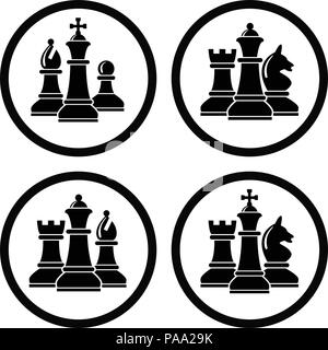 Vektor Chess Set Symbole für Logo Design aus den Bauer, Turm, Ritter, Bischof, König und Königin schwarz und weiß Schach Symbole Stock Vektor