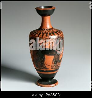 Lekythos. Kultur: Griechisch, Dachboden. Abmessungen: H 19.10 cm.. Termin: Anfang 5. Jahrhundert v. Chr.. Dionysos in einem Wagen. Museum: Metropolitan Museum of Art, New York, USA. Stockfoto