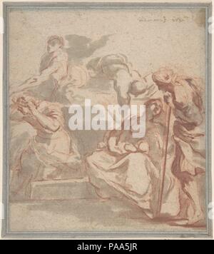 Szene mit Frau und Kind, und Bettler. Artist: Anonyme, Italienisch, Roman-Bolognese, 17. Abmessungen: 9-7/16 x 7-1/16-in. (24 x 18 cm). Datum: 17. Museum: Metropolitan Museum of Art, New York, USA. Stockfoto