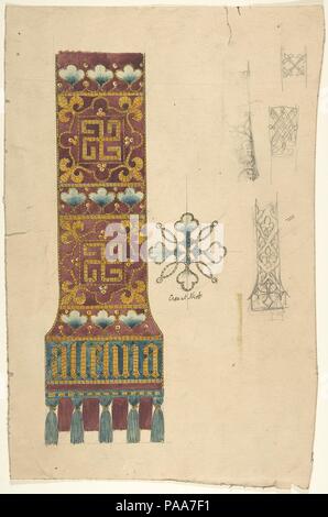 Design für eine Stola. Künstler: Ernest Geldart (Briten, London 1848-1929). Maße: Blatt: 13 5/8 x 8 15/16 in. (34,6 x 22,7 cm). Datum: Ende des 19. Anfang des 20. Jahrhunderts. Museum: Metropolitan Museum of Art, New York, USA. Stockfoto