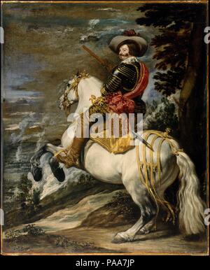 Don Gaspar de Guzmán (1587-1645), Count-Duke von Olivares. Artist: zugeschrieben, Velázquez (Diego Rodríguez de Silva y Velázquez) (Spanisch, Sevilla, Madrid 1599-1660); und/oder Juan Bautista Martínez del Mazo (Spanisch, Cuenca Ca. 1612-1667 Madrid). Abmessungen: 50 1/4 x 41 in. (127.6 x 104.1 cm). Datum: Ca. 1635. Die Count-Duke von Olivares war Philipp IV. Leistungsstarke Premierminister zwischen 1621 und 1643. Dieses Bild wird entweder ein vorläufiges Modell oder eine reduzierte Variante eines großen Equestrian portrait des Grafen - Herzog (Prado, Madrid), vielleicht in der Feier von einem Sieg über die Französischen gemalt an der b Stockfoto