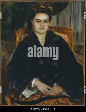 Madame Édouard Bernier (Marie-Octavie - Stephanie Laurens, 1838-1920). Artist: Auguste Renoir (Französisch, Limoges 1841-1919 Cagnes-sur-Mer). Abmessungen: 30 3/4 x 24 1/2 in. (78,1 x 62,2 cm). Datum: 1871. Marie-Octavie Bernier war die Frau des Kommandanten von Renoirs Regiment während des Deutsch-Französischen Krieges (1870-71). Im Frühjahr 1871, Renoir war mit das Paar lebt mit ihrem Vater in der Stadt Tarbes im Südwesten von Frankreich. Genießen Sie die Gastfreundschaft und einen Komfort, in diesem Porträt widerspiegelt, Renoir liebevoll daran erinnert, dass er verbrachte zwei Monate in einem Schloss, "wo Stockfoto