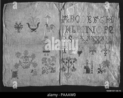 Sampler. Kultur: Deutsch. Abmessungen: H 10 cm x W 14 1/4 Zoll (26,7 x 36,2 cm). Datum: 18. Museum: Metropolitan Museum of Art, New York, USA. Stockfoto