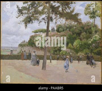 Der öffentliche Garten in Pontoise. Artist: Camille Pissarro (Französisch, Charlotte Amalie, St. Thomas 1830-1903 Paris). Abmessungen: 23 5/8 x 28 3/4 in. (60 x 73 cm). Datum: 1874. Die pissarro Gemälde des mid-1870 s weitgehend auf die Felder und Straßen in der Nähe von seinem Haus in Pontoise gewidmet sind. Hier wandte er sich an einen eher städtischen betrifft, von der Art, die von Kollegen wie Monet und Renoir: Öffentliche der Stadt garten begünstigt. Der Blick über die Montmorency Ebene in Richtung Paris kann auf der linken Seite, über die kirchturmspitze von Pontoise der Kirche Notre-Dame flüchtig gesehen werden. Aber anstatt die Betonung der Vista, Pissarro konzentrierte sich auf die Pa Stockfoto