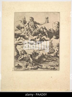 Der Triumph der Zeit aus der Triumphe von Petrarca. Artist: zugeschrieben, Dirk Volckertsz Coornhert (Niederländischen, Amsterdam 1519/22-1590 Gouda). Abmessungen: Platte: 9 x 6 15/16 in. (22,8 x 17,6 cm) Blatt: 13 7/16 x 10 7/16 in. (34,1 x 26,5 cm). Datum: Ca. 1548-49. Museum: Metropolitan Museum of Art, New York, USA. Stockfoto