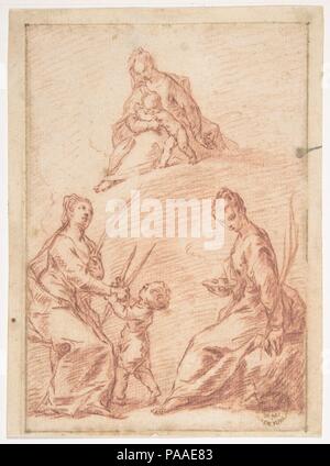 Die Jungfrau und Kind 28,18 Hl. Agatha und Saint Lucy. Artist: Nicola Grassi (Italienisch, Formeaso vor 1682-ca. 1750 Turin (?)). Abmessungen: 6 x 4 7/16 in. (15,3 x 11,3 cm). Datum: 1682-1750. Museum: Metropolitan Museum of Art, New York, USA. Stockfoto