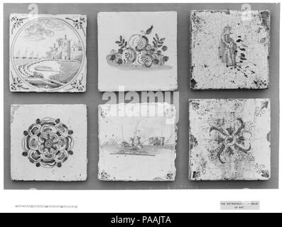 Fliese. Kultur: Niederländisch. Abmessungen: 5 x 5 in. (12,7 × 12,7 cm). Datum: 18. Museum: Metropolitan Museum of Art, New York, USA. Stockfoto