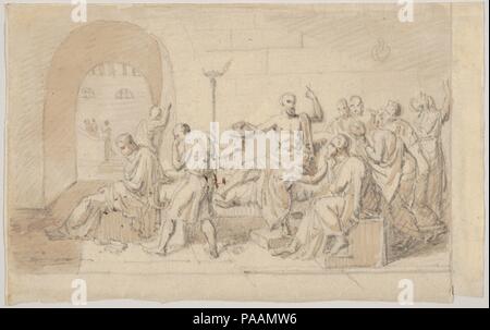 Kopieren nach Davids Tod des Sokrates. Künstler: Anonym, Französisch, 19. Jahrhundert, nach Jacques Louis David (Französisch, Paris 1748-1825 Brüssel). Maße: Blatt: 3 15/16 x 6 5/16 in. (10 × 16,1 cm). Datum: 19. Museum: Metropolitan Museum of Art, New York, USA. Stockfoto