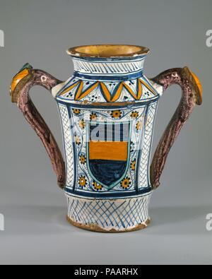 Apothecary jar (albarello). Kultur: Italienisch, Faenza. Abmessungen: Höhe: 22,9 cm. (9 Zoll). Datum: Ca. 1480-90. Museum: Metropolitan Museum of Art, New York, USA. Stockfoto