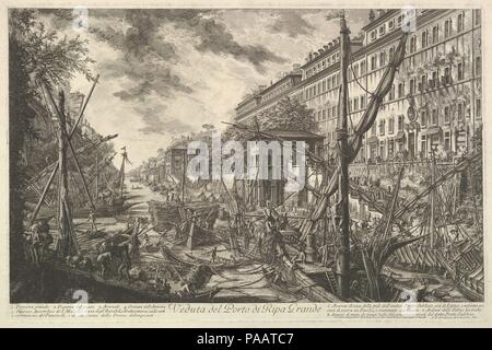 Blick auf den Hafen von Ripa Grande, von Vedute di Roma (Römische Ansichten). Artist: Giovanni Battista Piranesi (Italienisch, Mogliano Veneto Rom 1720-1778). Maße: Blatt: 21 1/16 x 30 1/8 in. (53,5 x 76,5 cm) Platte: 16 1/16 x 24 5/16 in. (40,8 x 61,8 cm). Serie/Portfolio: Vedute di Roma. Datum: Ca. 1753. Museum: Metropolitan Museum of Art, New York, USA. Stockfoto