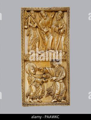 Plakette mit der Weg nach Emmaus und Noli Me Tangere. Kultur: Spanisch. Abmessungen: Insgesamt: 10 5/8 x 5 1/4 in. x 3/4 in. (27 x 13,4 x 1,9 cm) Gewicht: 30,5oz. (866 g). Datum: Ca. 1115-20. Nach den Evangelien, erschien Jesus seinen Jüngern mehrmals nach der Auferstehung, einschließlich auf dem Weg von Jerusalem nach Emmaus. In der Begegnung, an der Spitze dieser Plakette vertreten, die Jünger beklagen die Kreuzigung, während Jesus erklärt die erlösende Natur seines Opfers. Unten, Jesus erscheint der Maria Magdalena, die auf den ersten denkt, Er ist Gärtner. Als sie erkennt ihn, er sagt ihr Stockfoto