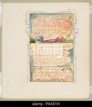 Lieder der Unschuld und Erfahrung: Meine hübsche Rose Tree, Ah! Sun-Flower, die Lilie. Künstler: William Blake (Briten, London 1757-1827 London). Maße: Blatt: 6 3/16 x 5 9/16-in. (15,7 x 14,1 cm). Datum: Ca. 1825. Museum: Metropolitan Museum of Art, New York, USA. Stockfoto
