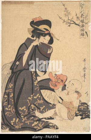 Eine Frau mit einem kleinen Jungen. Artist: Kitagawa Utamaro (Japanisch, Ca. 1754-1806). Kultur: Japan. Abmessungen: 14 3/5 x 9 29/32 in. (37,1 x 25,2 cm). Datum: Ca. 1804. Museum: Metropolitan Museum of Art, New York, USA. Stockfoto