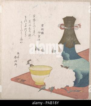 Flasche Wein, Tasse und Kirschblüten. Artist: Krystal Gakutei (Japanisch, 1786?-1868). Kultur: Japan. Abmessungen: 8 1/16 x 7 1/8 in. (20,5 x 18,1 cm). Datum: voraussichtlich 1817. Museum: Metropolitan Museum of Art, New York, USA. Stockfoto