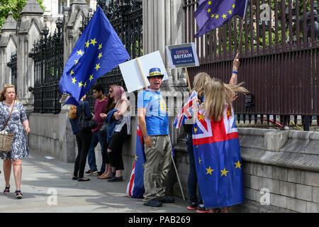 Pro-EU-Befürworter zeigt außerhalb des Parlaments als MPs Debatte Brexit Herren Änderungen von der Rücknahme Rechnung. Die Regierung verlor die Abstimmung in der Herren über eine Änderung MPs eine "sinnvolle Abstimmung "auch wenn die Regierung eine Brexit Angebot zu erreichen. Mit: Atmosphäre, Wo: London, Großbritannien Wann: 20 Jun 2018 Credit: Dinendra Haria/WANN Stockfoto