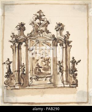 Design für einen Altar mit der Verkündigung in die zentrale Systemsteuerung. Artist: Anonyme, Italienisch, Piemont, 18. Maße: Blatt: 7 5/16 x 6 5/16 in. (18,5 x 16 cm). Datum: 18. Museum: Metropolitan Museum of Art, New York, USA. Stockfoto