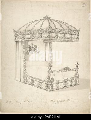 Design für Bett und Vordach. Künstler: Charles Hindley und Söhne (Briten, London 1841-1917 London). Maße: Blatt: 12 5/16 x 10 in. (31,2 x 25,4 cm). Datum: 1841-84. Museum: Metropolitan Museum of Art, New York, USA. Stockfoto