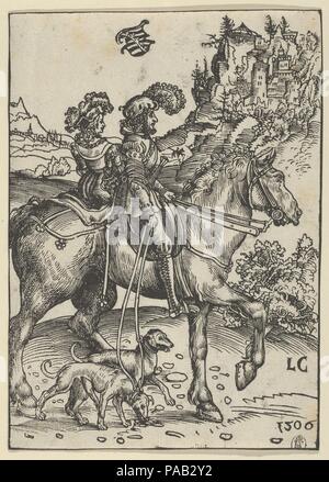 Herr und Frau Reiten auf der Jagd. Künstler: Lucas Cranach der Ältere (Deutsch, Kronach 1472-1553 Weimar). Maße: Blatt: 6 15/16 x 4 15/16 in. (17,6 x 12,5 cm). Museum: Metropolitan Museum of Art, New York, USA. Stockfoto