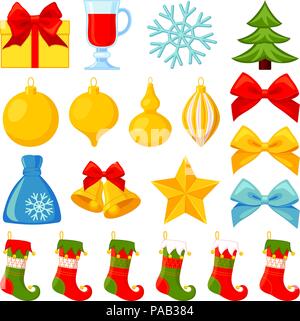 Bunte Cartoon 20 xmas Elemente einstellen Stock Vektor